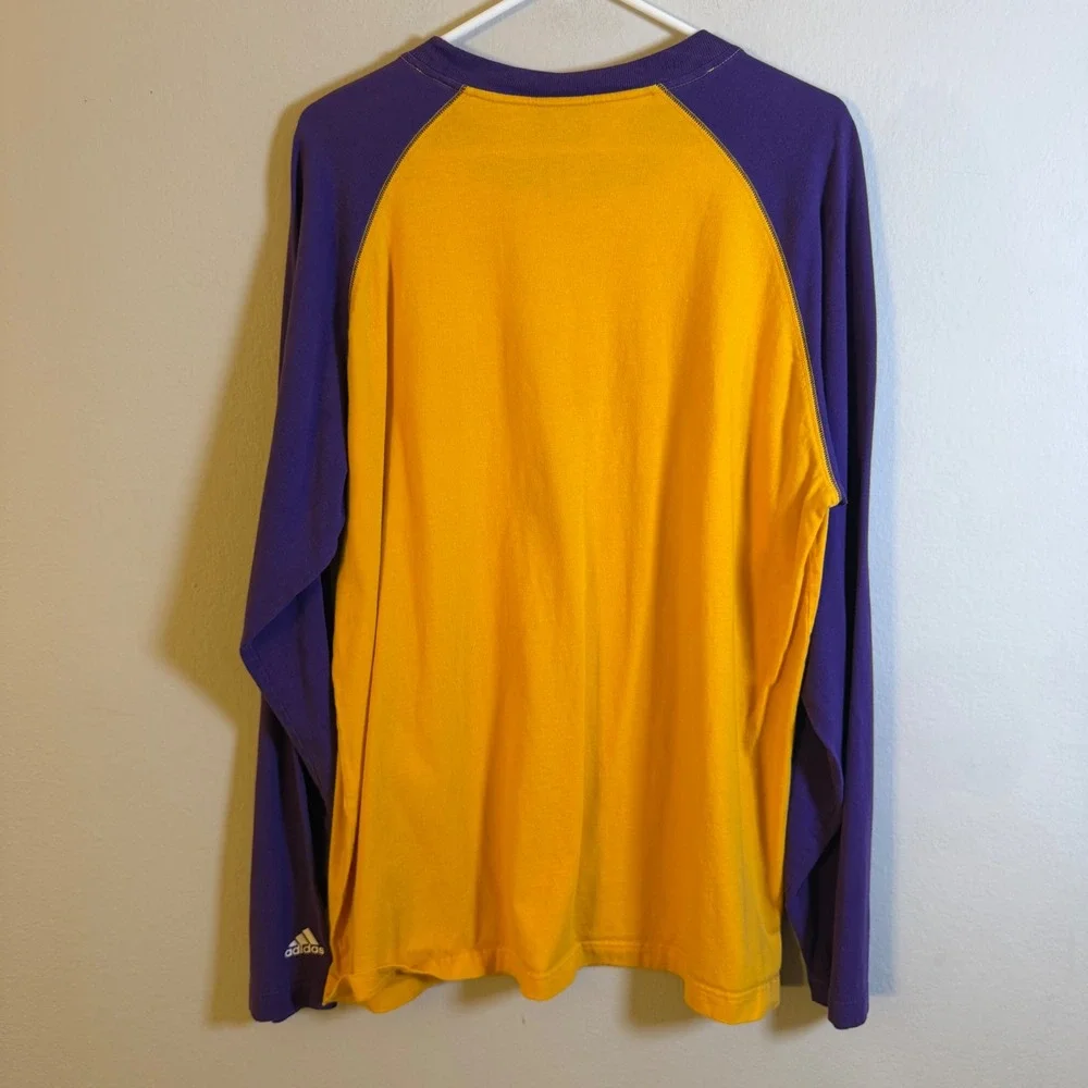 Adidas‎ Los Angeles Lakers Mens Gold Purple Raglan Long Sleeve Shirt Large NBA